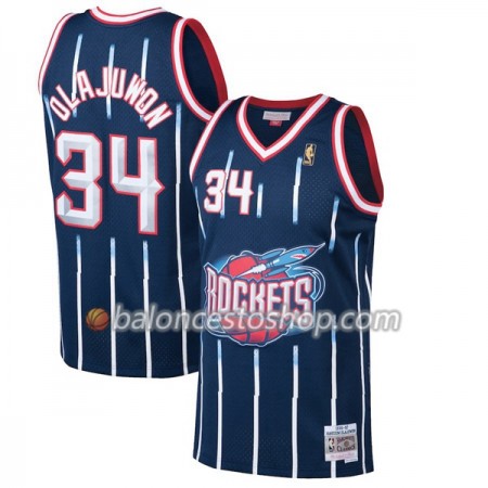 Camiseta Hombre NBA Houston Rockets Hakeem Olajuwon 34 Hardwood Classics Navy Swingman